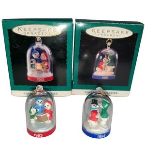 Hallmark Miniature Ornaments The Bearymores 1993 & 1994 Snowman Snow globe